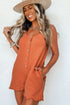 Grapefruit Orange U Neck Button Front Sleeveless Romper